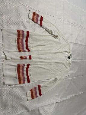 Torrid Women’s Cream Open-Front Cardigan with Pink & Red Stripe Accents